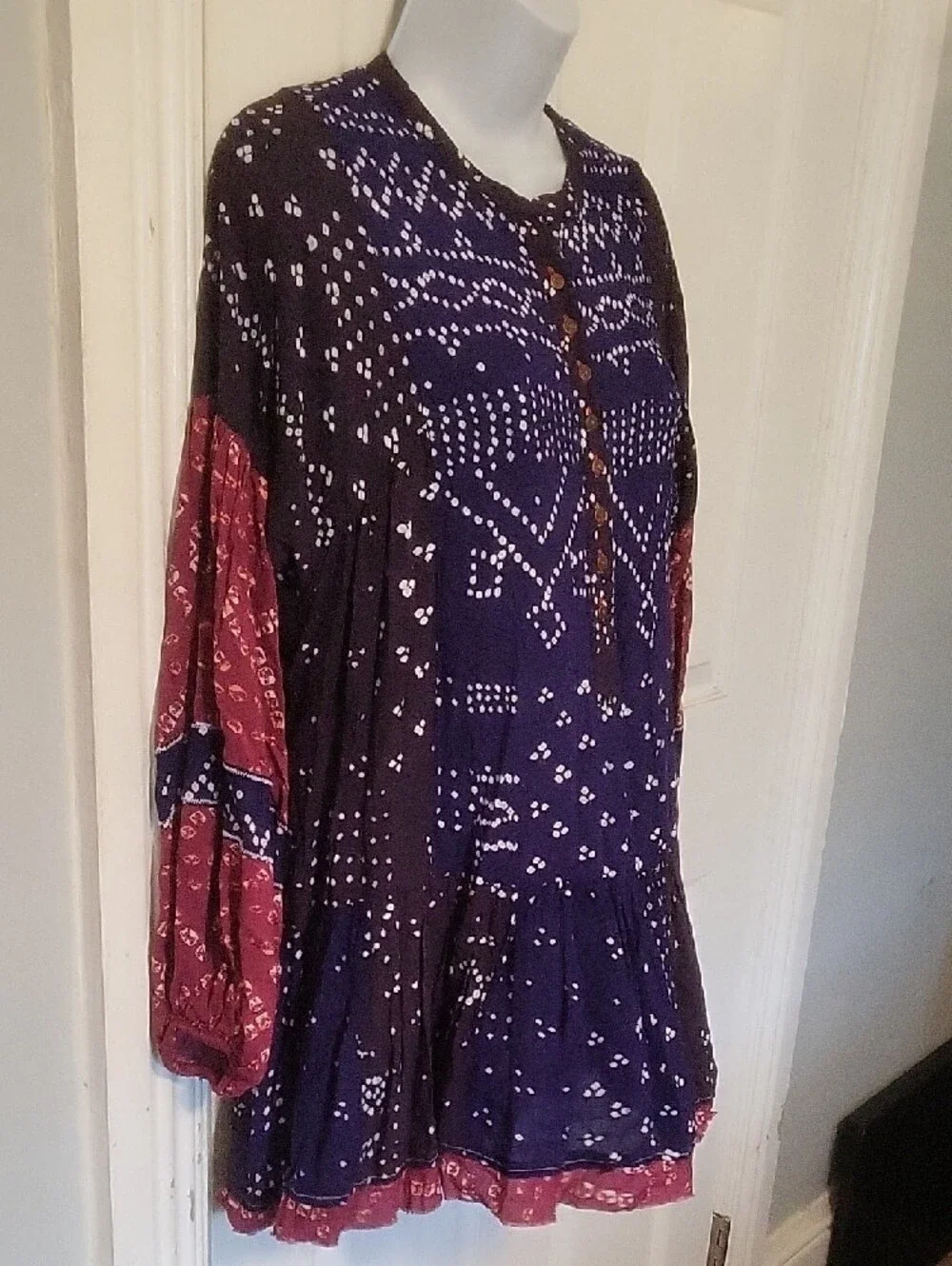 Free People Boho Shibory Tunic Shirtdress Indigo Combo XS - Picture 9 of 16